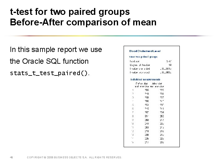 t-test for two paired groups Before-After comparison of mean In this sample report we