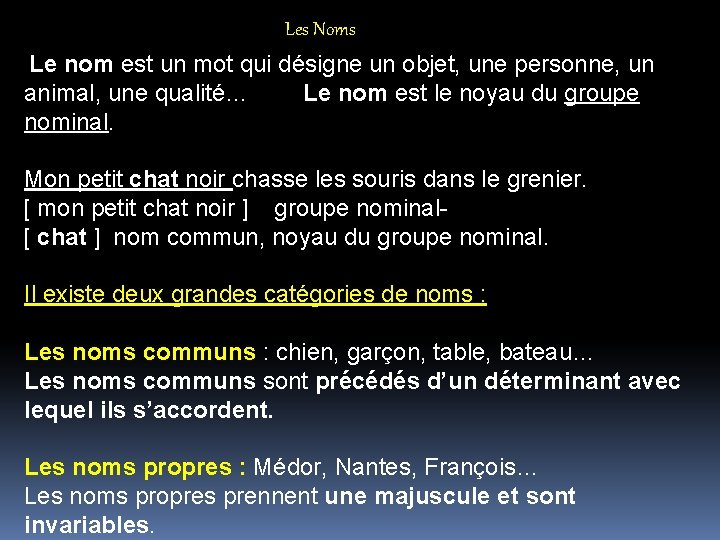 Les Noms Le nom est un mot qui désigne un objet, une personne, un