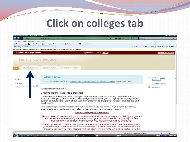 Click on colleges tab 