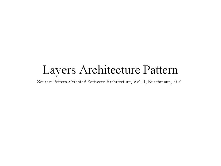 Layers Architecture Pattern Source: Pattern-Oriented Software Architecture, Vol. 1, Buschmann, et al 