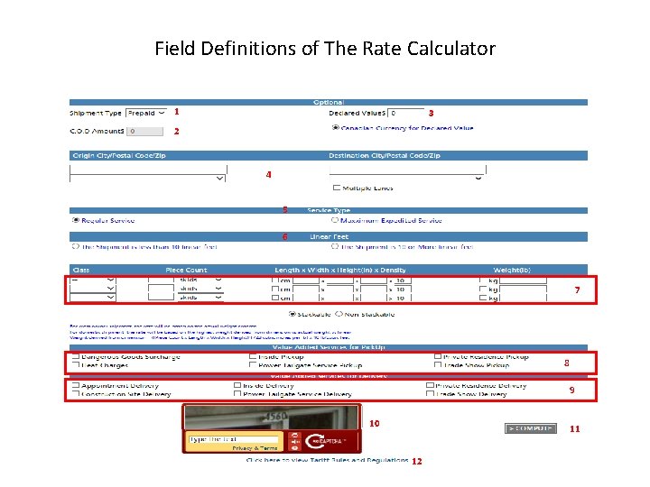 Field Definitions of The Rate Calculator 1 3 2 4 5 6 7 8