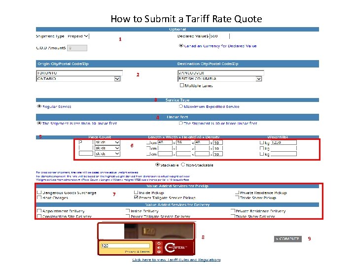 How to Submit a Tariff Rate Quote 1 2 3 4 5 6 7