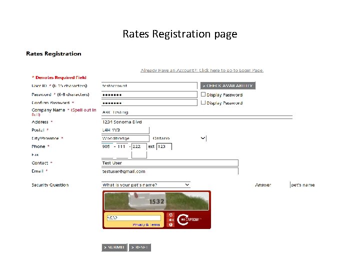 Rates Registration page 