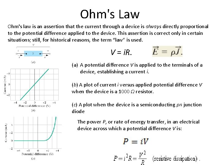 Ohm's Law Ohm's law is an assertion that the current through a device is