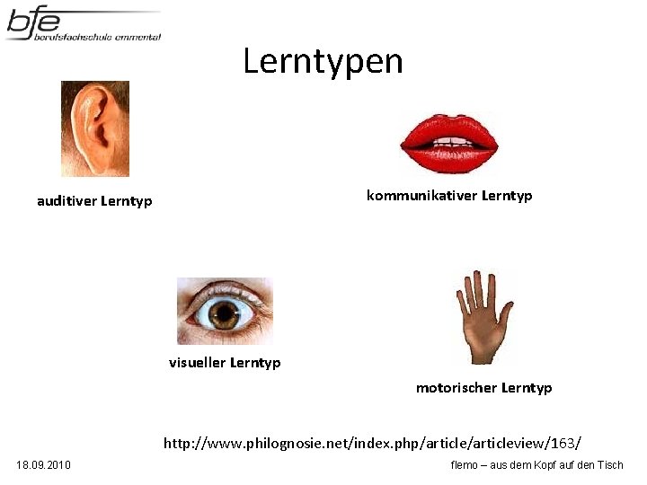 Lerntypen kommunikativer Lerntyp auditiver Lerntyp visueller Lerntyp motorischer Lerntyp http: //www. philognosie. net/index. php/articleview/163/ Lerntypen kommunikativer Lerntyp auditiver Lerntyp visueller Lerntyp motorischer Lerntyp http: //www. philognosie. net/index. php/articleview/163/