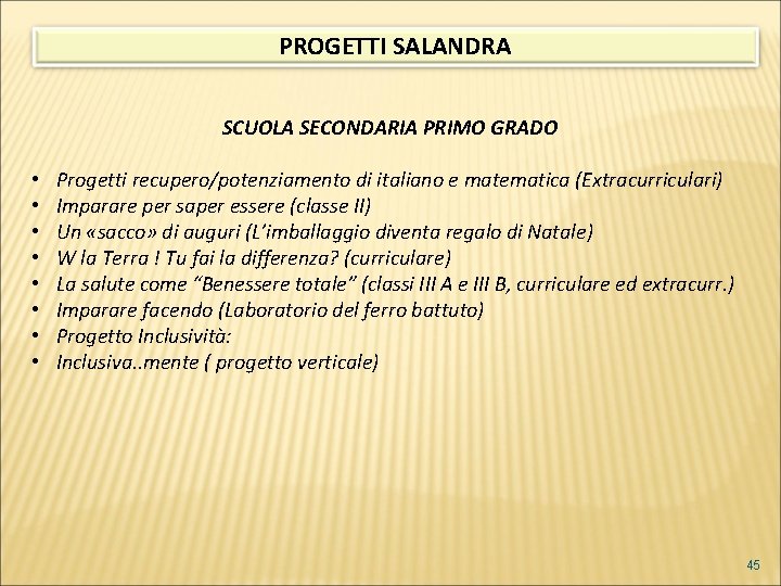 PROGETTI SALANDRA SCUOLA SECONDARIA PRIMO GRADO • • Progetti recupero/potenziamento di italiano e matematica