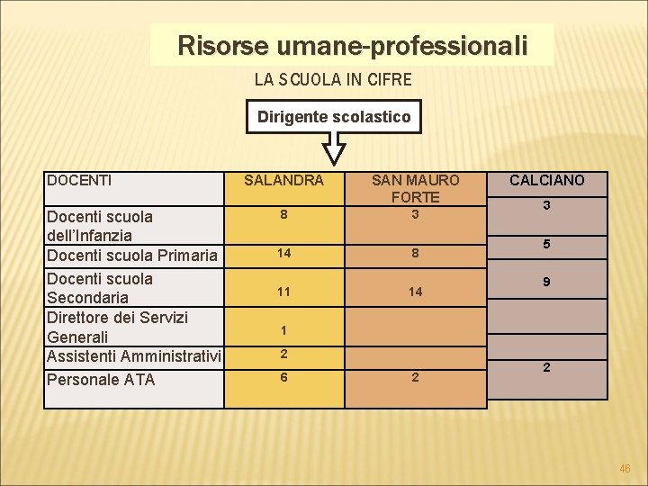 Risorse umane-professionali LA SCUOLA IN CIFRE Dirigente scolastico DOCENTI Docenti scuola dell’Infanzia Docenti scuola