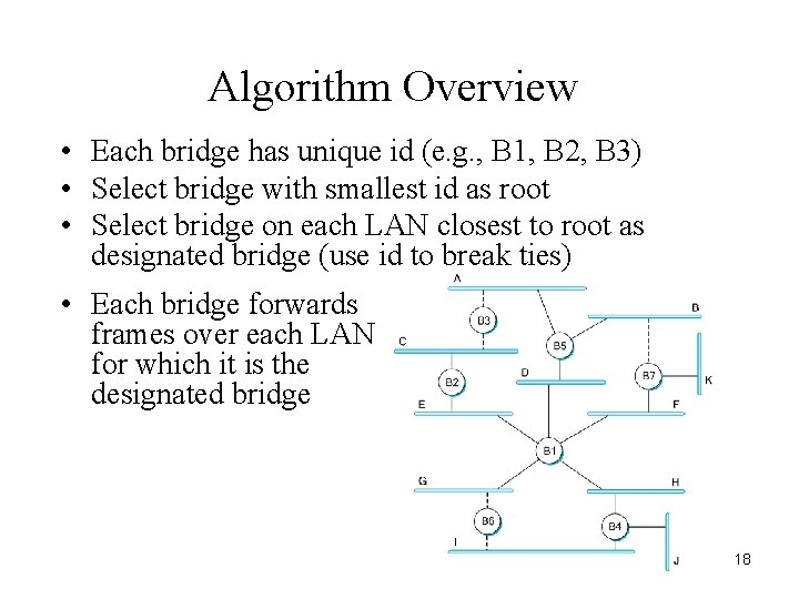 Algorithm Overview • Each bridge has unique id (e. g. , B 1, B