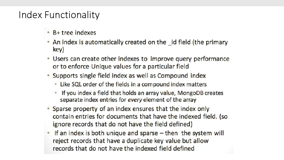 Index Functionality 