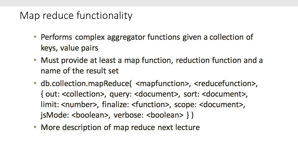 Map reduce functionality 