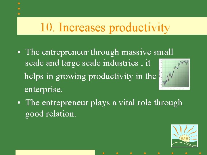 10. Increases productivity • The entrepreneur through massive small scale and large scale industries