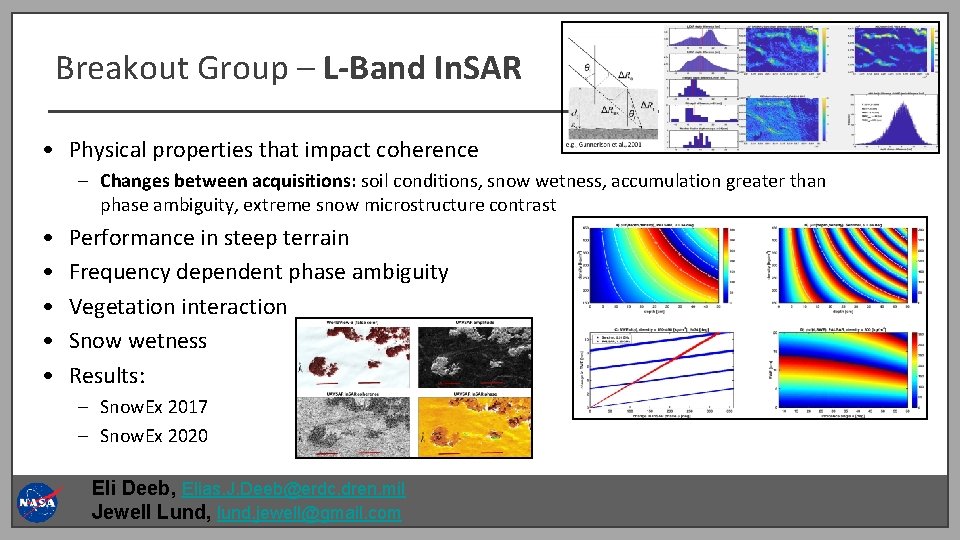 Breakout Group – L-Band In. SAR • Physical properties that impact coherence – Changes Breakout Group – L-Band In. SAR • Physical properties that impact coherence – Changes