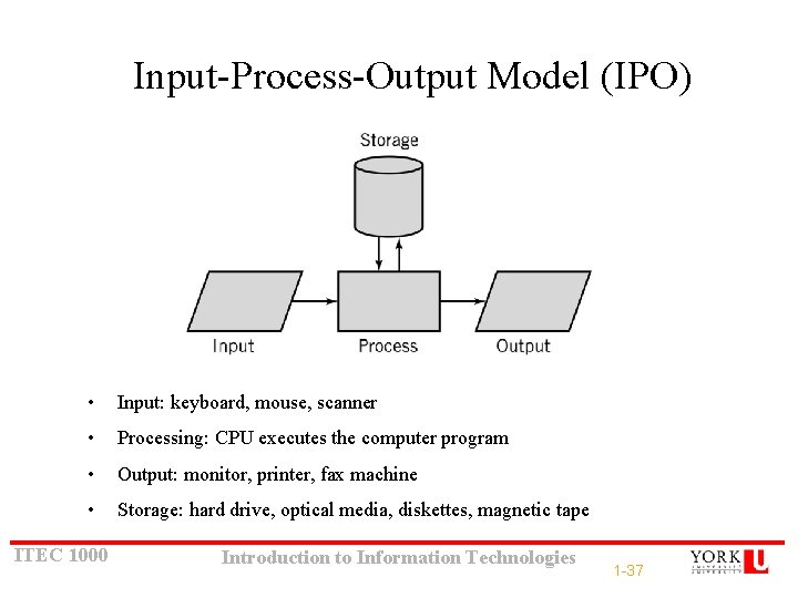 Input-Process-Output Model (IPO) • Input: keyboard, mouse, scanner • Processing: CPU executes the computer Input-Process-Output Model (IPO) • Input: keyboard, mouse, scanner • Processing: CPU executes the computer