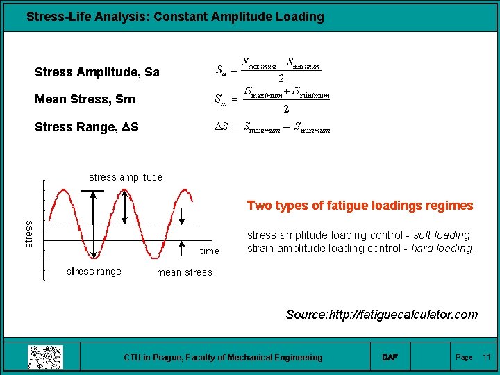 Stress-Life Analysis: Constant Amplitude Loading Stress Amplitude, Sa Mean Stress, Sm Stress Range, ΔS