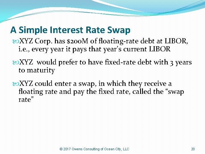 A Simple Interest Rate Swap XYZ Corp. has $200 M of floating-rate debt at