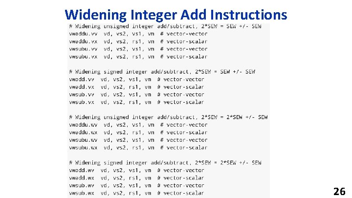 Widening Integer Add Instructions 26 