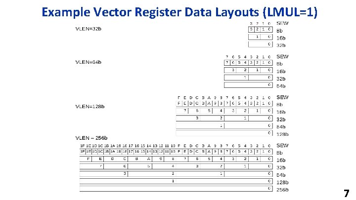 Example Vector Register Data Layouts (LMUL=1) 7 