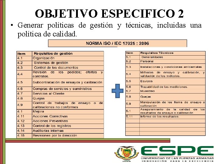 OBJETIVO ESPECIFICO 2 • Generar políticas de gestión y técnicas, incluidas una política de