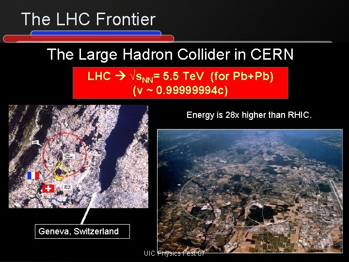 The LHC Frontier The Large Hadron Collider in CERN LHC √s. NN= 5. 5