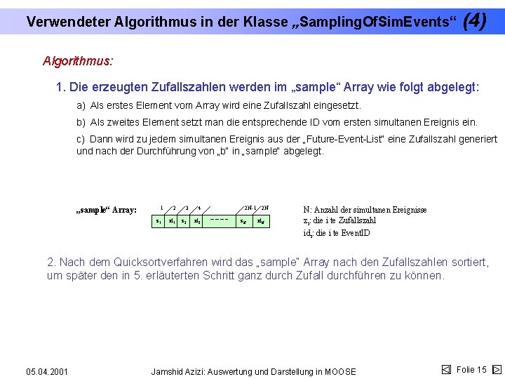 Verwendeter Algorithmus in der Klasse „Sampling. Of. Sim. Events“ (4) Algorithmus: 1. Die erzeugten