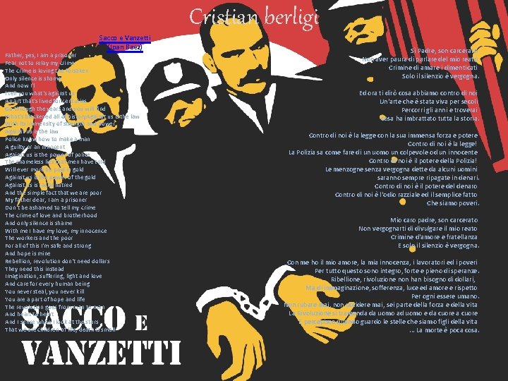 Sacco e Vanzetti (Joan Baez) Father, yes, I am a prisoner Fear not to Sacco e Vanzetti (Joan Baez) Father, yes, I am a prisoner Fear not to