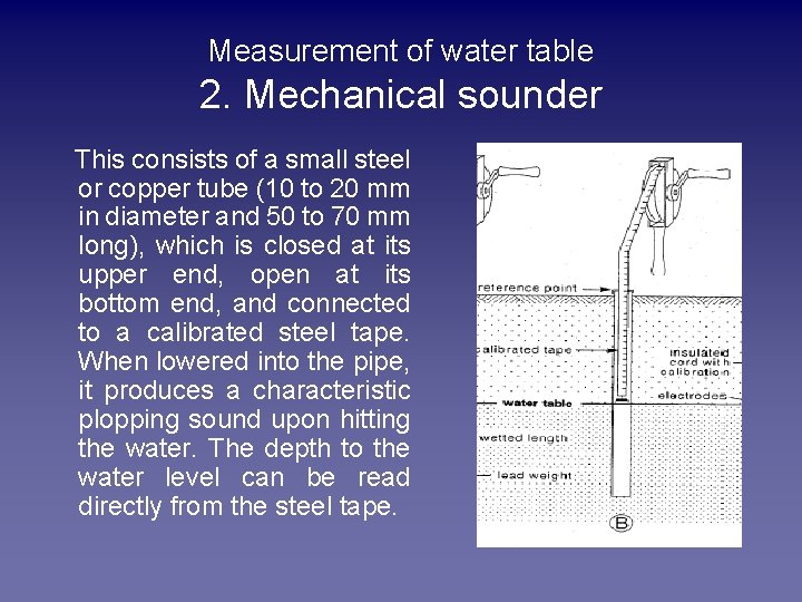 Measurement of water table 2. Mechanical sounder This consists of a small steel or