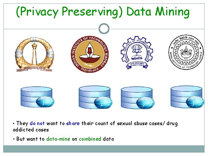 (Privacy Preserving) Data Mining • They do not want to share their count of