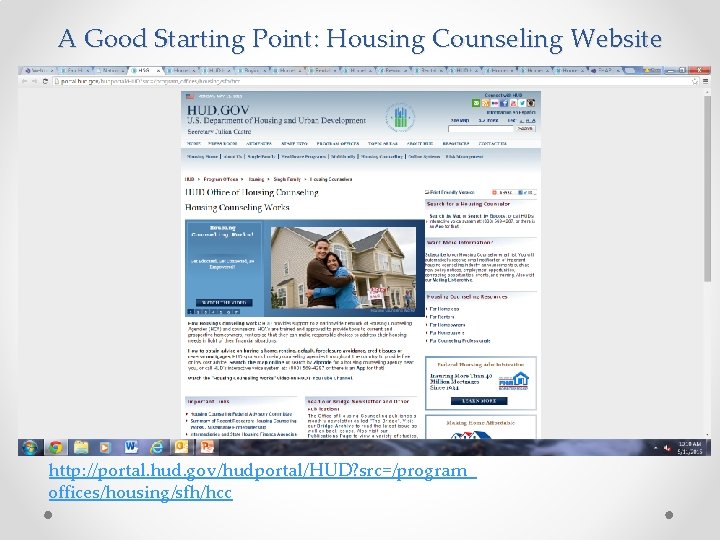 A Good Starting Point: Housing Counseling Website http: //portal. hud. gov/hudportal/HUD? src=/program_ offices/housing/sfh/hcc 