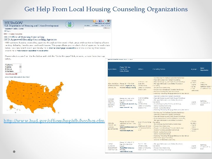 Get Help From Local Housing Counseling Organizations http: //www. hud. gov/offices/hsg/sfh/hcc/hcs. cfm 