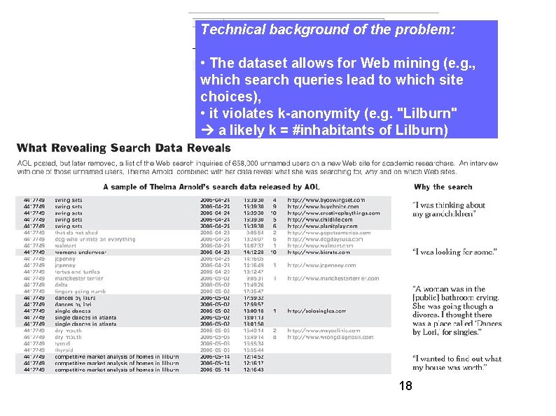 Technical background of the problem: • The dataset allows for Web mining (e. g.