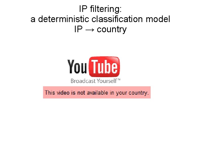 IP filtering: a deterministic classification model IP → country 