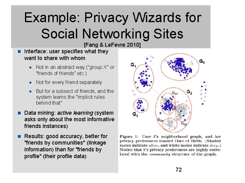Example: Privacy Wizards for Social Networking Sites [Fang & Le. Fevre 2010] Interface: user