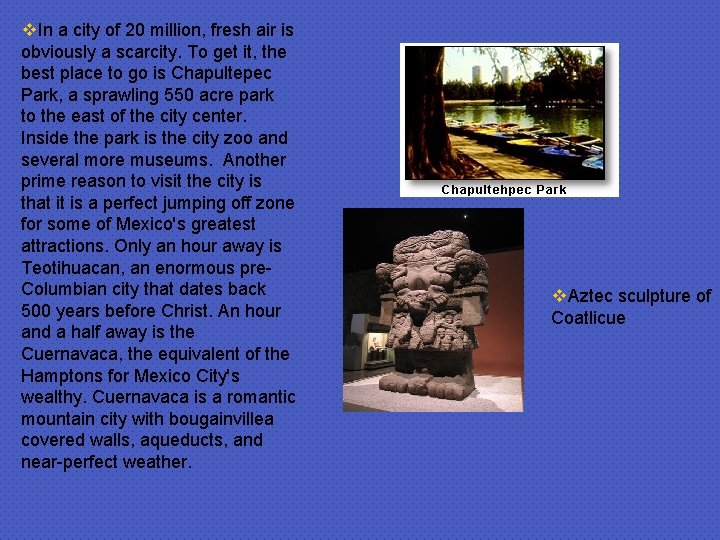 v. In a city of 20 million, fresh air is obviously a scarcity. To