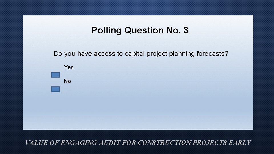 Polling Question No. 3 Do you have access to capital project planning forecasts? Yes