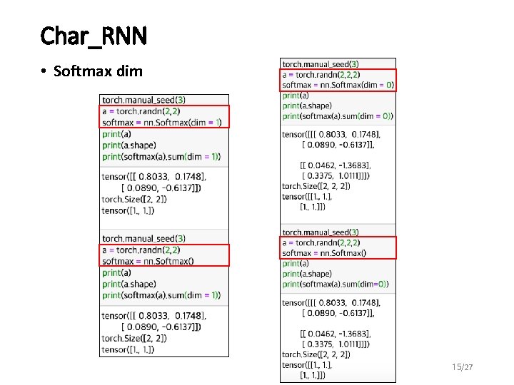 Char_RNN • Softmax dim 15/27 