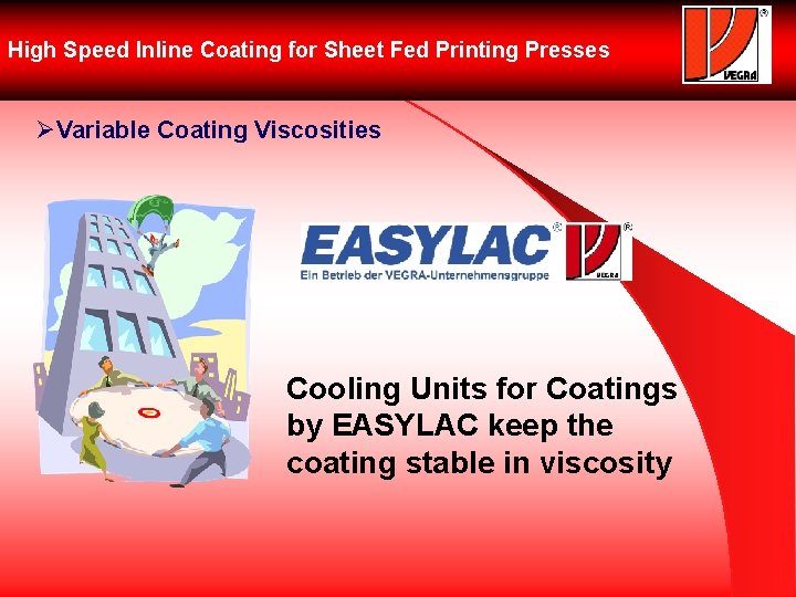 High Speed Inline Coating for Sheet Fed Printing Presses ØVariable Coating Viscosities Cooling Units