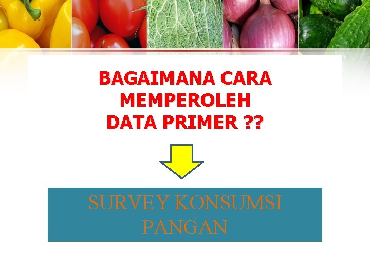 BAGAIMANA CARA MEMPEROLEH DATA PRIMER ? ? SURVEY KONSUMSI PANGAN BAGAIMANA CARA MEMPEROLEH DATA PRIMER ? ? SURVEY KONSUMSI PANGAN