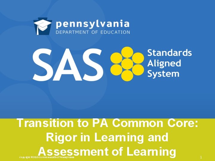 Transition to PA Common Core: Rigor in Learning and Assessment of Learning Copyright ©