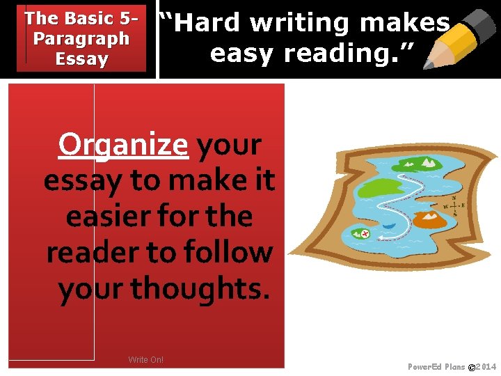 The Basic 5 Paragraph Essay “Hard writing makes easy reading. ” Organize your essay
