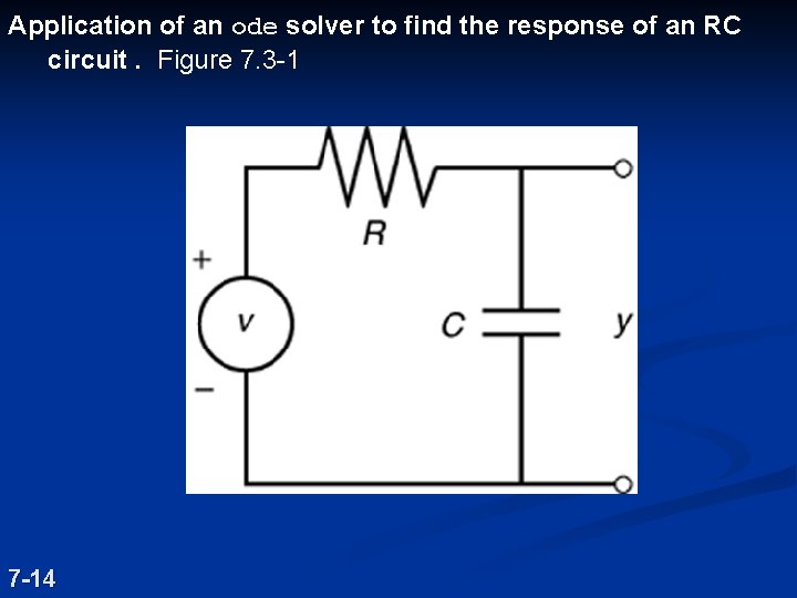 Application of an ode solver to find the response of an RC circuit. Figure