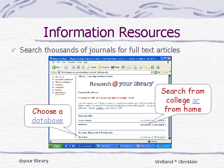 Information Resources Search thousands of journals for full text articles Choose a database @your