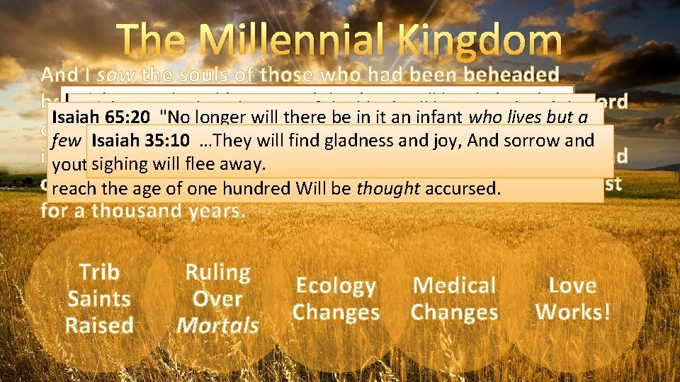 The Millennial Kingdom And I saw the souls of those who had been beheaded