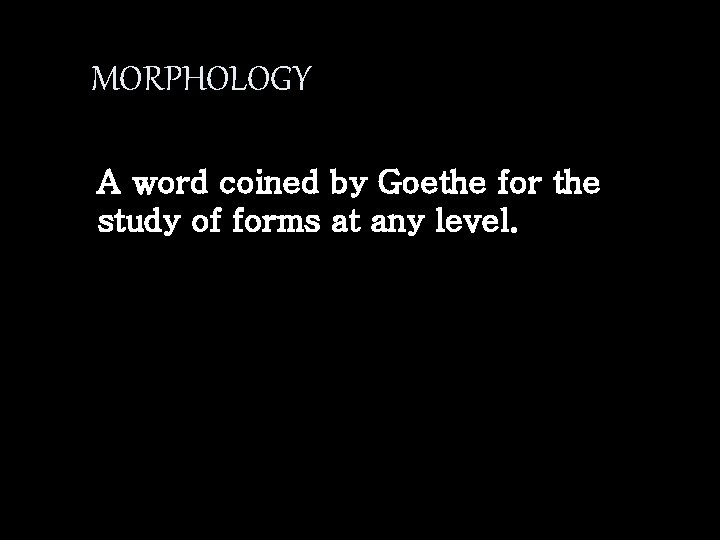 MORPHOLOGY A word coined by Goethe for the study of forms at any level.