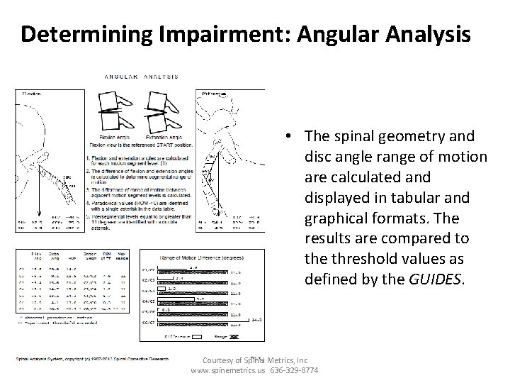 Determining Impairment: Angular Analysis • The spinal geometry and disc angle range of motion