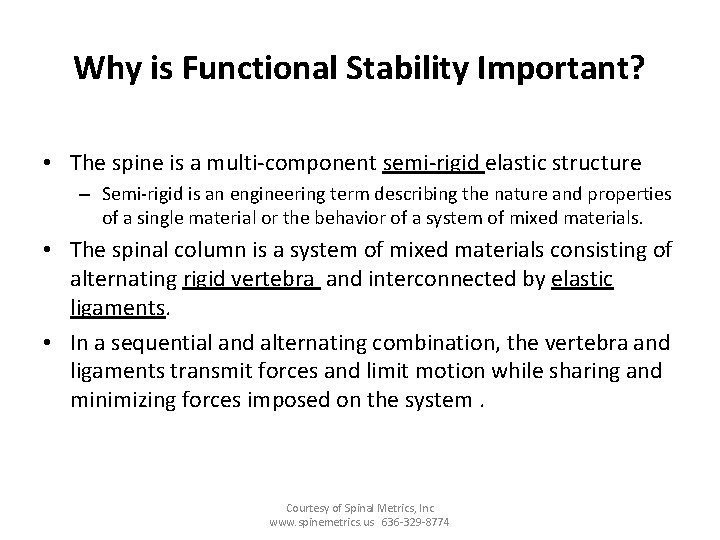 Why is Functional Stability Important? • The spine is a multi-component semi-rigid elastic structure
