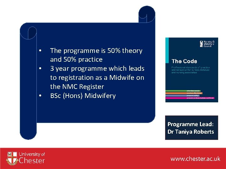  • • • The programme is 50% theory and 50% practice 3 year