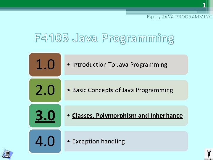 1 F 4105 JAVA PROGRAMMING F 4105 Java Programming 1. 0 • Introduction To