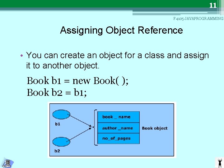 11 F 4105 JAVAPROGRAMMING Assigning Object Reference • You can create an object for