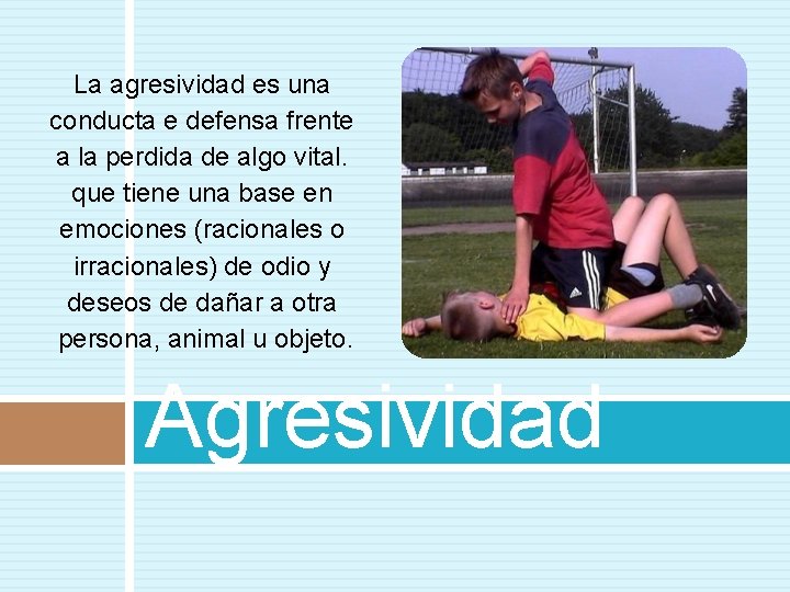 La agresividad es una conducta e defensa frente a la perdida de algo vital.