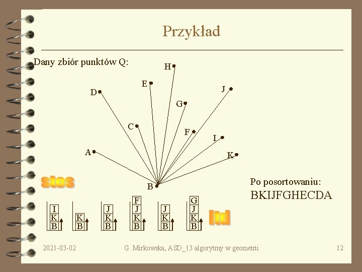 Przykład Dany zbiór punktów Q: H E D J G C F I A